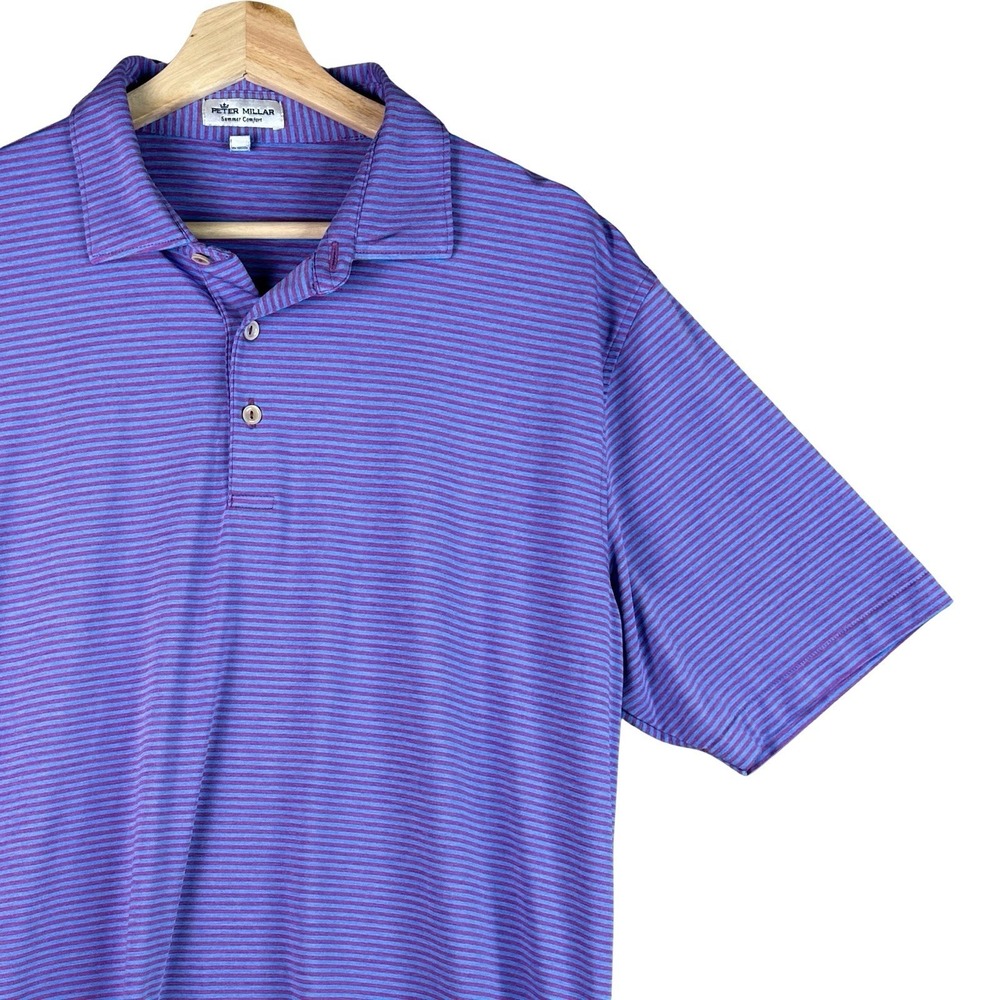 Peter Millar Summer Comfort Polo Shirt Large Purple/Blue Striped‎